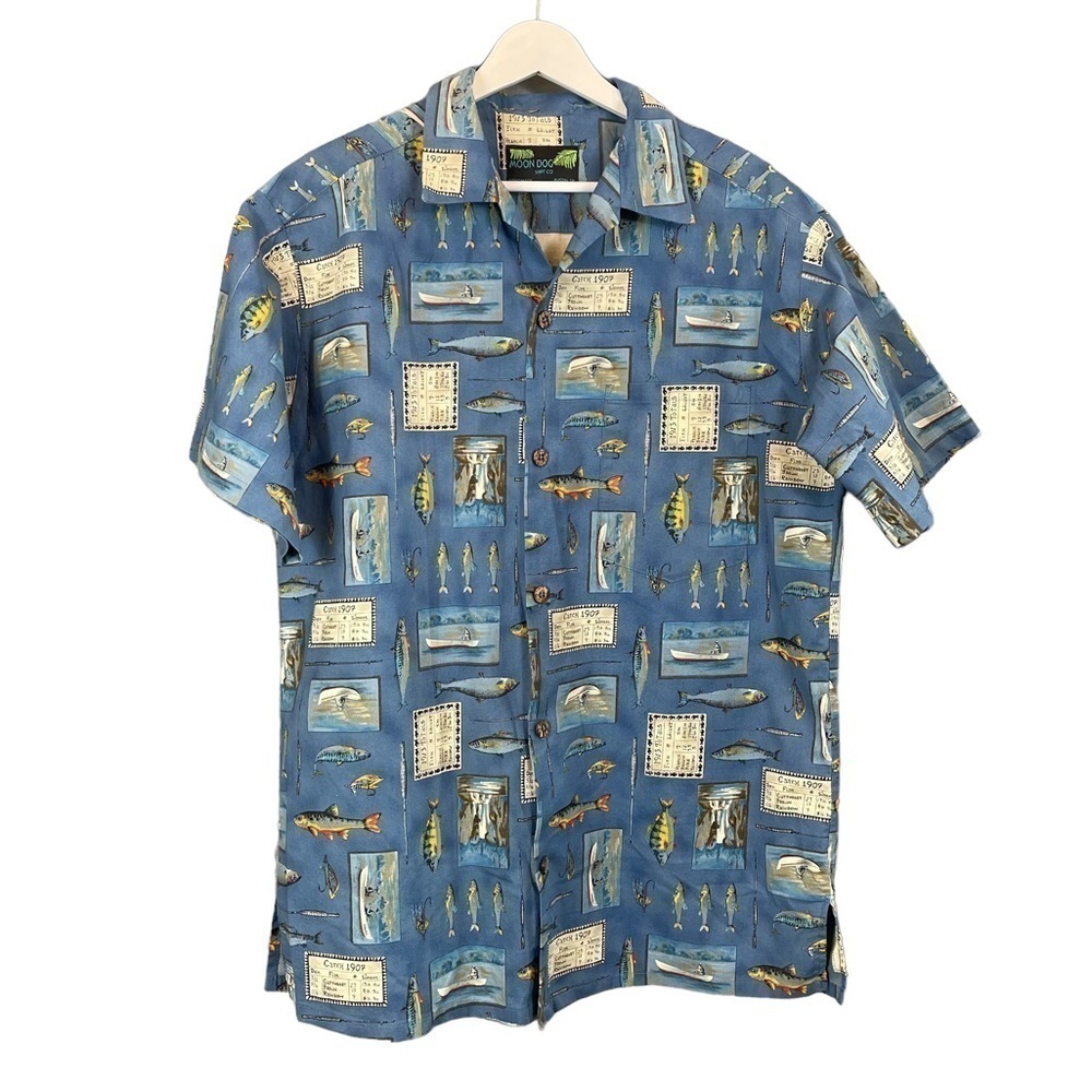 Moon Dog Fish Men's Button Down Shirt Austin Texas Size Medium